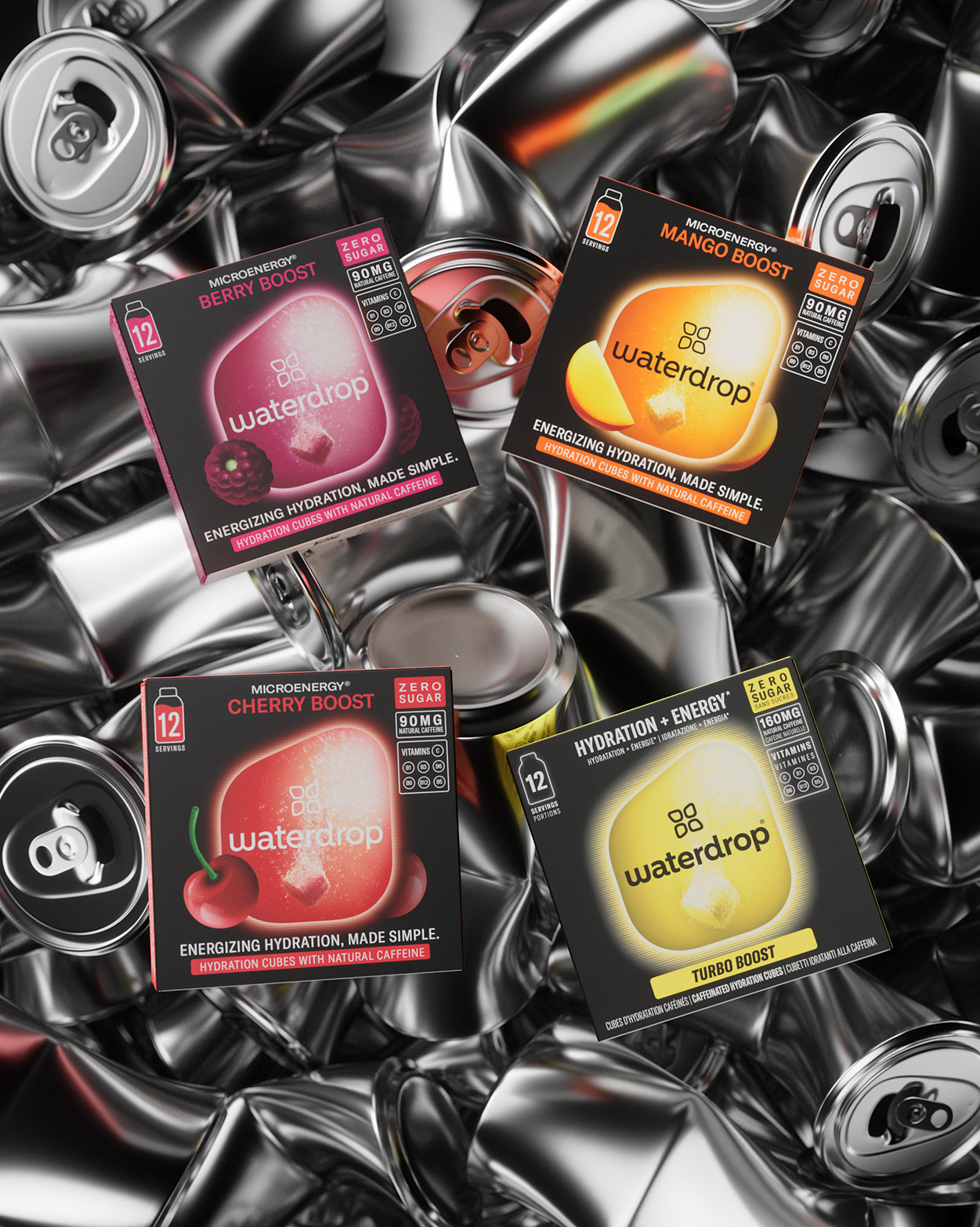 Ultimate Energy Booster Set: Four fruity, naturally caffeinated hydration cubes.